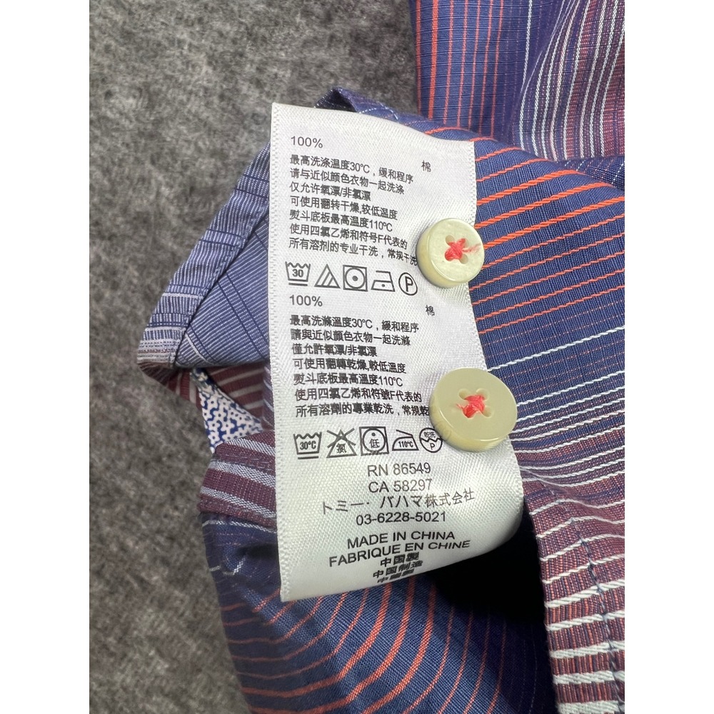 Tommy Bahama Mens XL Striped Button Down Shirt Blue Burgundy Cotton T310289 - Picture 10 of 13